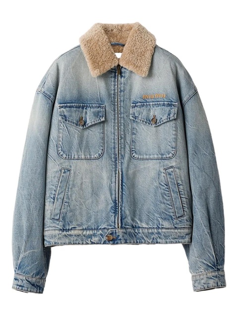 Miu Miu shearling-collar denim jacket - Blue - zdjęcie produktu nr 1