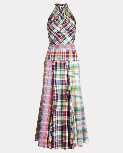 RALPH LAUREN - Sukienka maxi kolorową kratę - zdjęcie produktu nr 1