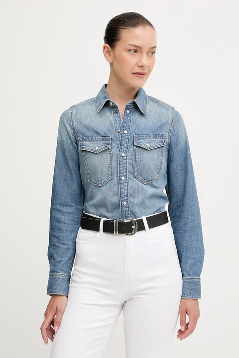 G-Star koszula jeansowa damska kolor niebieski slim z kołnierzykiem klasycznym D27714.D539 - zdjęcie produktu nr 1