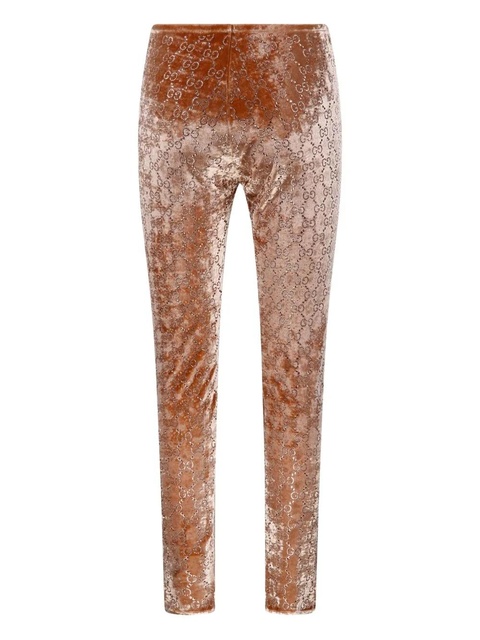 Gucci velvet-finish logo-pattern leggings - Brown - zdjęcie produktu nr 2