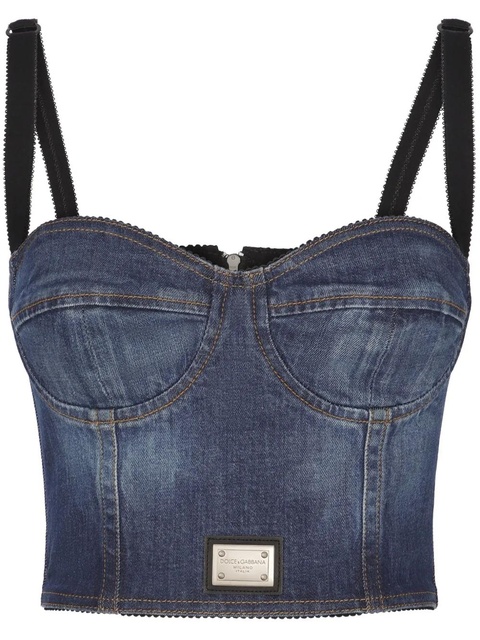 Dolce & Gabbana logo-plaque denim crop top - Blue - zdjęcie produktu nr 1