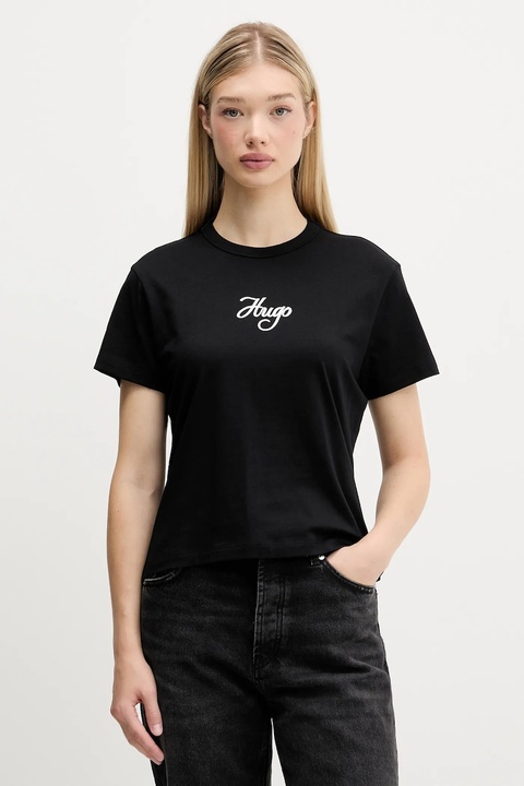 HUGO t-shirt bawełniany damski kolor czarny 50550117 - zdjęcie produktu nr 1