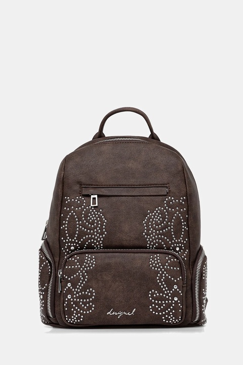 Desigual plecak POKER FACE CHEST damski kolor brązowy mały z aplikacją 25WAKP22 - zdjęcie produktu nr 1