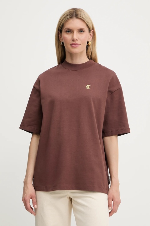 Just Cavalli t-shirt bawełniany damski kolor brązowy 79PAHT06 CJ518 - zdjęcie produktu nr 1