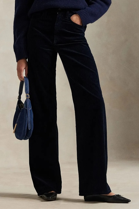 Polo Ralph Lauren spodnie sztruksowe damskie kolor granatowy proste high waist 211A87463 - zdjęcie produktu nr 2