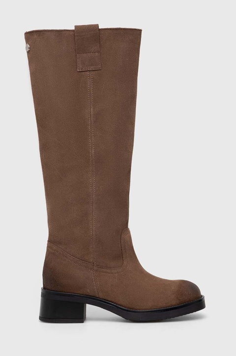 Steve Madden kozaki zamszowe Banner damskie kolor brązowy na płaskim obcasie SM11003092 - zdjęcie produktu nr 1