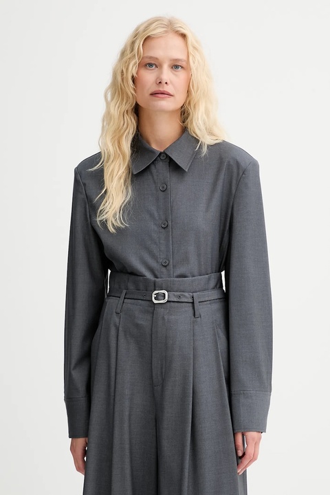 ISABELLE BLANCHE koszula z wełną damska kolor szary regular z kołnierzykiem klasycznym IS25FW-C037-T002 - zdjęcie produktu nr 1