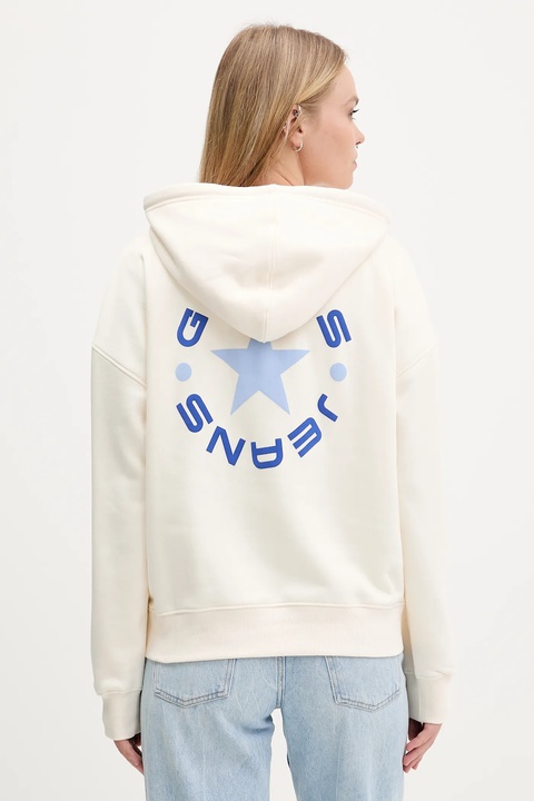 Guess Jeans bluza damska kolor beżowy z kapturem z nadrukiem W5BQ24 KC811 - zdjęcie produktu nr 1