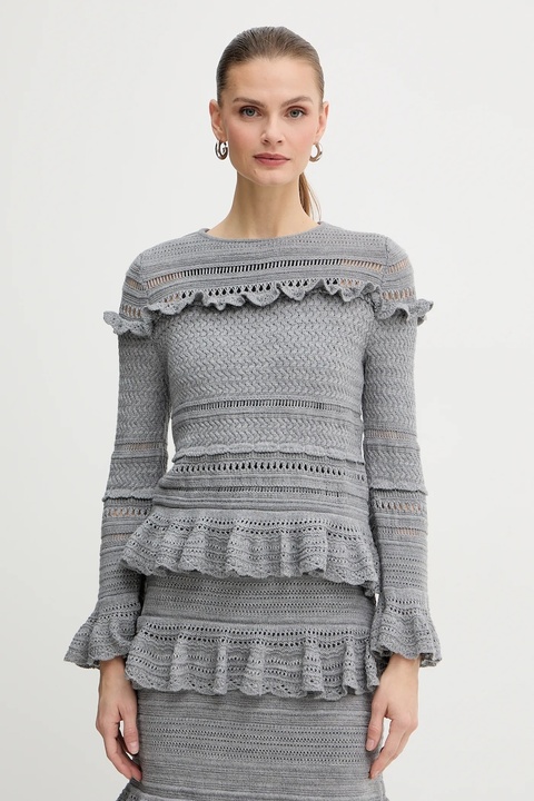 Luisa Spagnoli sweter wełniany damski kolor szary lekki 100222 - zdjęcie produktu nr 1