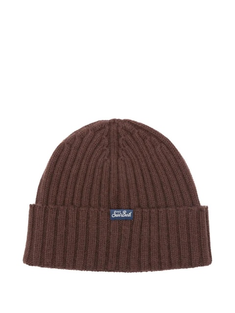 MC2 Saint Barth embroidered-lettering ribbed beanie hat - Brown - zdjęcie produktu nr 1