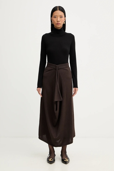 Liviana Conti spódnica wełniana kolor brązowy midi prosta L5WA28 - zdjęcie produktu nr 2