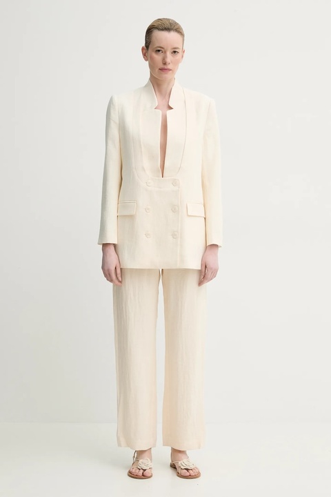 MUNTHE spodnie FARRIS damskie kolor beżowy proste high waist 251141725112 - zdjęcie produktu nr 2