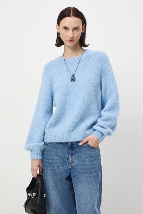 Medicine sweter z wełną alpaki damski kolor niebieski ciepły - zdjęcie produktu nr 1