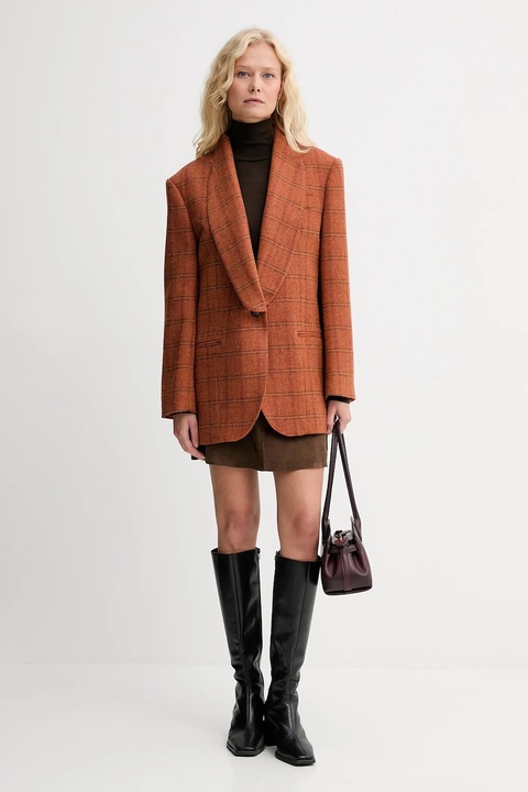 Weekend Max Mara marynarka z dodatkiem wełny MINTEA kolor pomarańczowy jednorzędowa wzorzysta 2525046036600 - zdjęcie produktu nr 2
