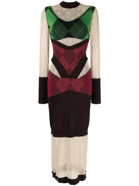 Marine Serre Regenerated lozenge-knit midi dress - Brown - zdjęcie produktu nr 1