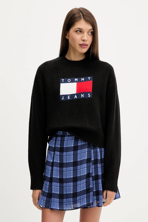 Tommy Jeans sweter z dodatkiem wełny damski kolor czarny lekki DW0DW21782 - zdjęcie produktu nr 1