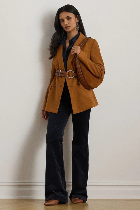 Lauren Ralph Lauren spodnie z bawełną damskie kolor granatowy dzwony medium waist 200P03436 - zdjęcie produktu nr 1