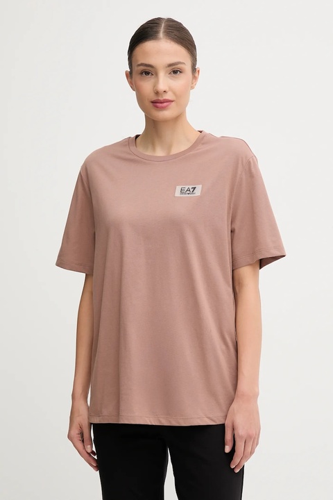 EA7 Emporio Armani t-shirt bawełniany damski kolor brązowy AF12503.7W000407 - zdjęcie produktu nr 1