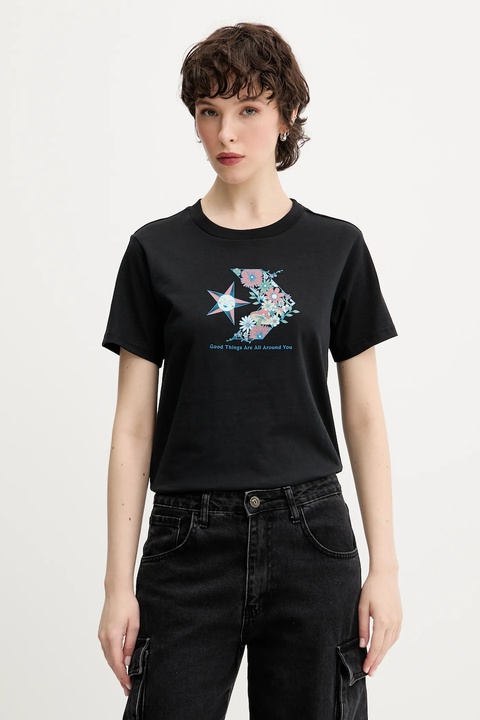 Converse t-shirt bawełniany damski kolor czarny 10027752-A01 - zdjęcie produktu nr 1