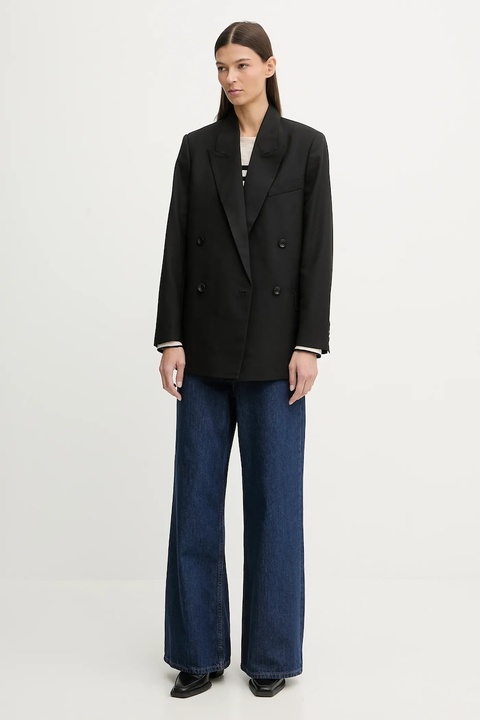 G-Star marynarka z dodatkiem wełny 0 kolor czarny dwurzędowa gładka D27131.E200 - zdjęcie produktu nr 2