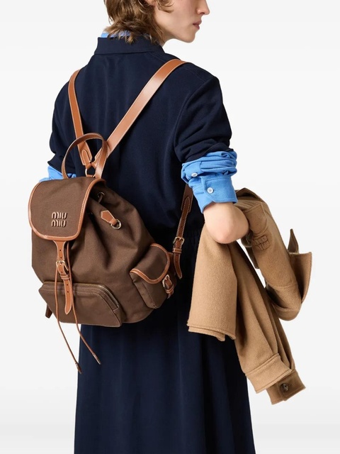 Miu Miu leather-trimmed flap backpack - Brown - zdjęcie produktu nr 2
