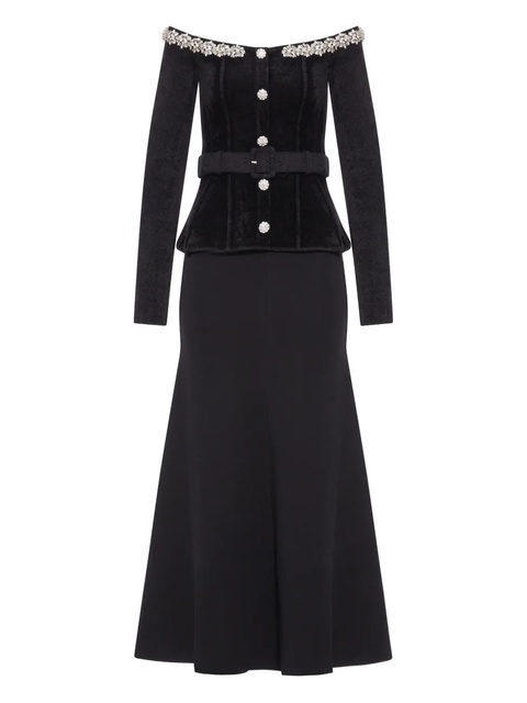Self-Portrait crystal-embellished chenille belted maxi dress - Black - zdjęcie produktu nr 1