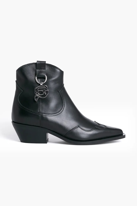 Karl Lagerfeld kowbojki skórzane KANSAS NFT damskie kolor czarny na płaskim obcasie KL33265 - zdjęcie produktu nr 1
