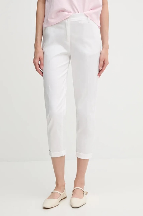 Sisley spodnie damskie kolor biały fason cygaretki high waist - zdjęcie produktu nr 1