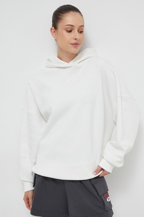 Reebok Biustonosz sportowy LUX COLLECTION damska kolor biały z kapturem z aplikacją 100035627 - zdjęcie produktu nr 1