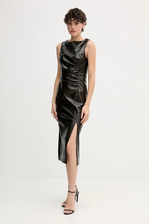 Sisley sukienka kolor brązowy midi dopasowana 44WKL0033 - zdjęcie produktu nr 1