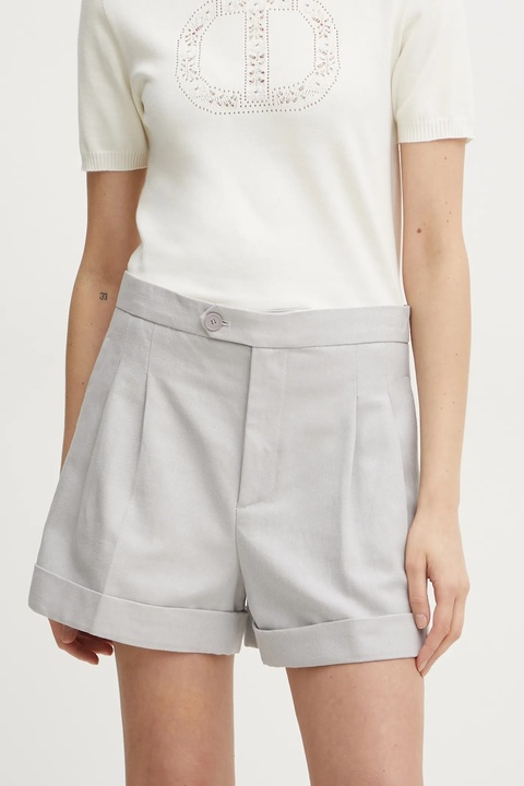 Twinset szorty z domieszką lnu kolor szary gładkie high waist 251TP2764 - zdjęcie produktu nr 1
