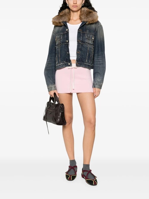 Balenciaga faux-fur collar denim jacket - Blue - zdjęcie produktu nr 2
