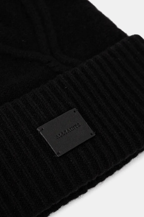 AllSaints czapka wełniana kolor czarny wełniana 29AS101541 - zdjęcie produktu nr 2
