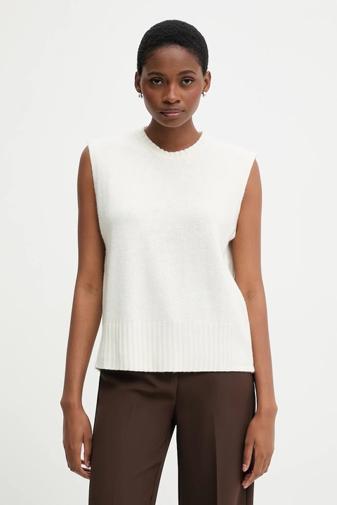 United Colors of Benetton kamizelka z dodatkiem wełny kolor beżowy lekki 126WD10BA - zdjęcie produktu nr 1