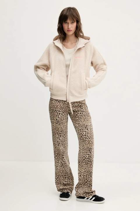 Superdry bluza polarowa damska kolor beżowy z kapturem gładka W2012288A-7SJ - zdjęcie produktu nr 2
