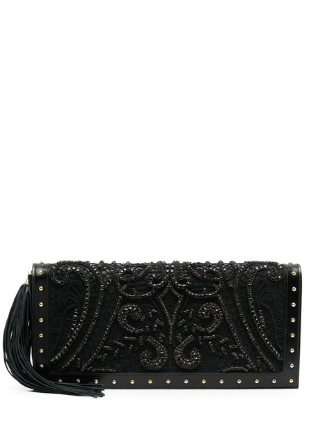 Balmain crystal-embroidered leather clutch bag - Black - zdjęcie produktu nr 1