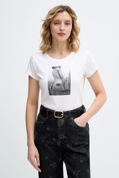 Sisley t-shirt bawełniany damski kolor beżowy 3I1XL107Z - zdjęcie produktu nr 1