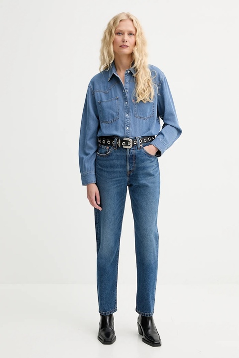 Levi's koszula jeansowa damska kolor niebieski regular z kołnierzykiem klasycznym - zdjęcie produktu nr 2
