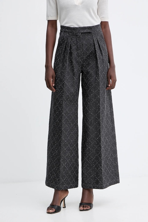 Simona Corsellini spodnie bawełniane damskie kolor szary szerokie high waist A25CPPA01001 - zdjęcie produktu nr 1