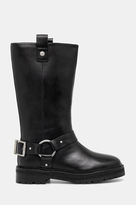 Barbour kozaki skórzane Freya damskie kolor czarny na płaskim obcasie LFO0779BK91 - zdjęcie produktu nr 1