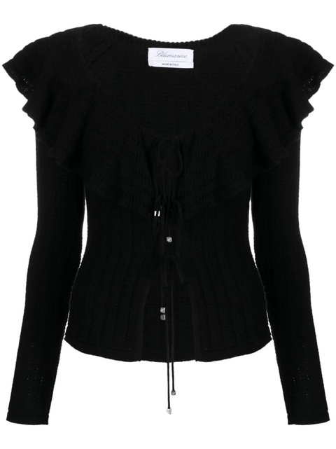 Blumarine ruffled crochet wool cardigan - Black - zdjęcie produktu nr 1