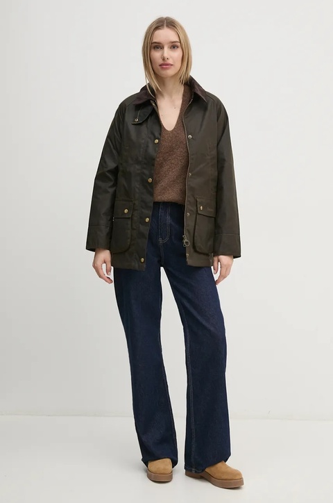 Barbour kurtka bawełniana Acorn Wax Jacket kolor zielony przejściowa LWX0752 - zdjęcie produktu nr 1