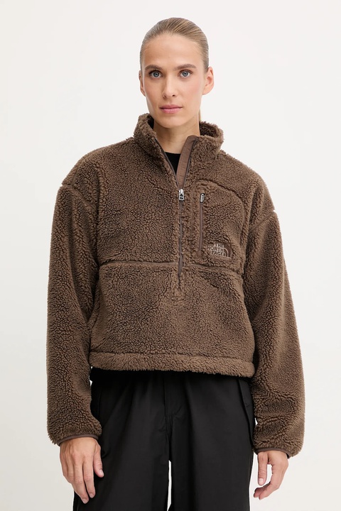 The North Face bluza polarowa TNF Extreme Pile damska kolor brązowy z kapturem gładka NF0A88ZC1OI1 - zdjęcie produktu nr 1