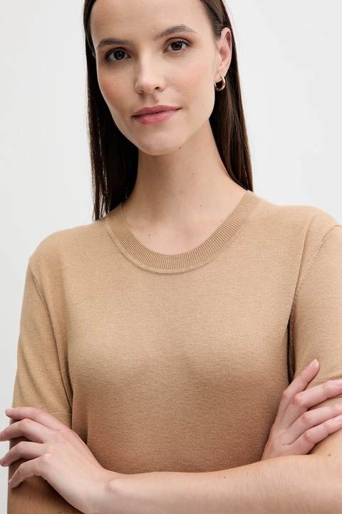 United Colors of Benetton t-shirt z jedwabiem damskie kolor beżowy 1ZRED10BK - zdjęcie produktu nr 2