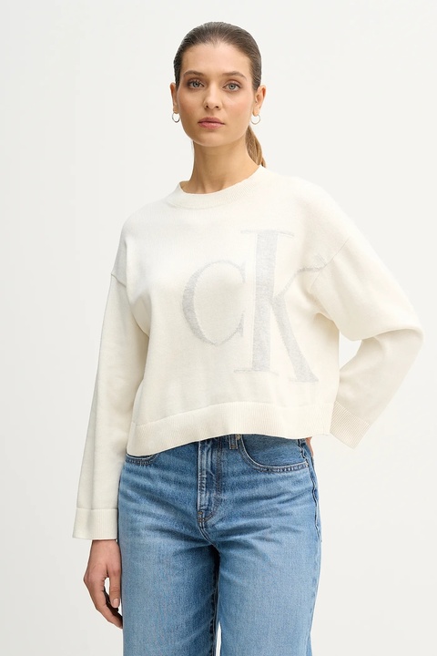 Calvin Klein Jeans sweter bawełniany damski kolor beżowy LV047E304G - zdjęcie produktu nr 1