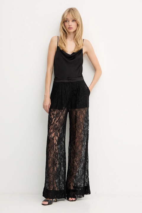 Pinko spodnie damskie kolor czarny szerokie high waist 105501 A2R7 - zdjęcie produktu nr 2