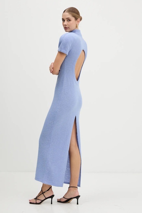 La Mania sukienka z dodatkiem wełny NOIR kolor niebieski maxi dopasowana NOIR - zdjęcie produktu nr 2