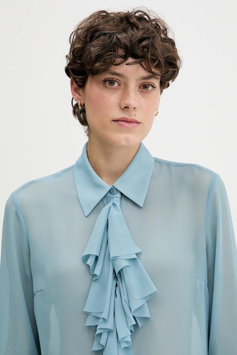 Sisley koszula damska kolor turkusowy regular z kołnierzykiem klasycznym 5NOXLQ09T - zdjęcie produktu nr 1