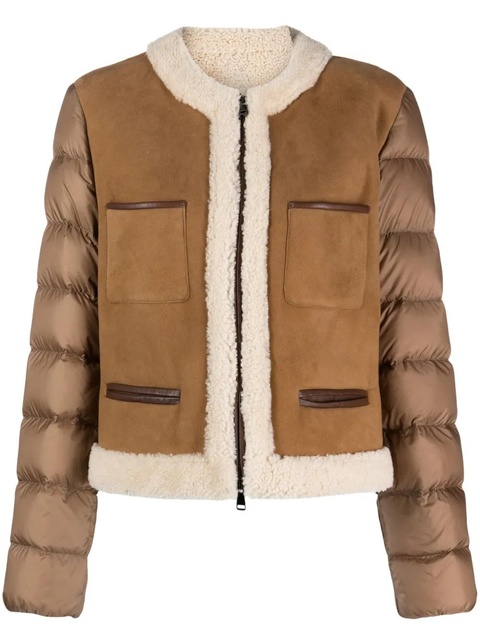 Moncler panelled padded suede bomber jacket - Brown - zdjęcie produktu nr 1