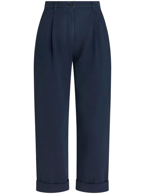 ETRO cropped herringbone-pattern cotton chinos - Blue - zdjęcie produktu nr 1